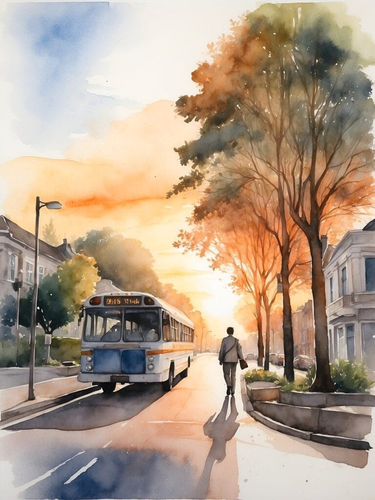 bus, college student, trees